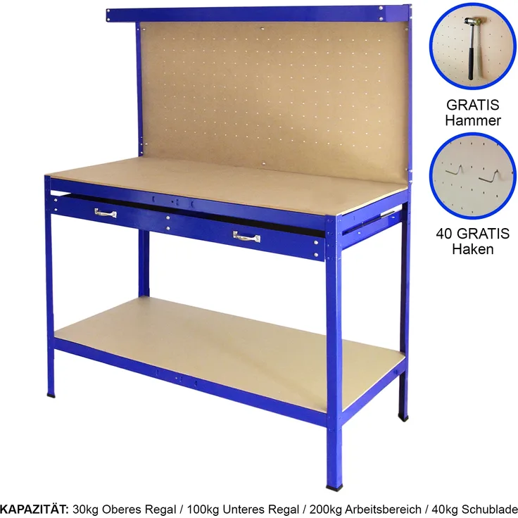 Werkbank mit Stecktafel und Schublade - 5055986130628