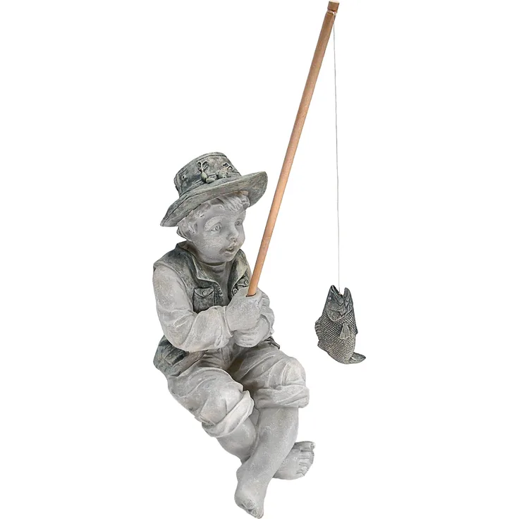 Design Toscano Junge Frederic mit Angel Figur, Maße: 38 x 24 x 17 cm