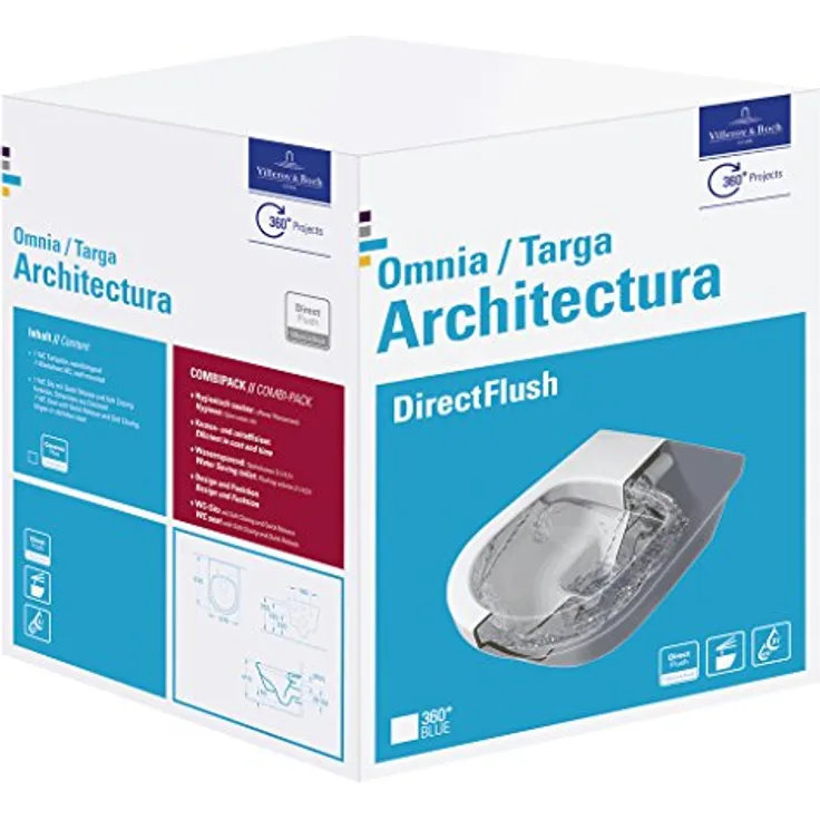 Villeroy & Boch Architectura Combi-Pack mit Tiefspül-Wand-WC ohne Spülrand L:53xB:37cm mit WC-Sitz weiß ceramicplus 5684HRR1