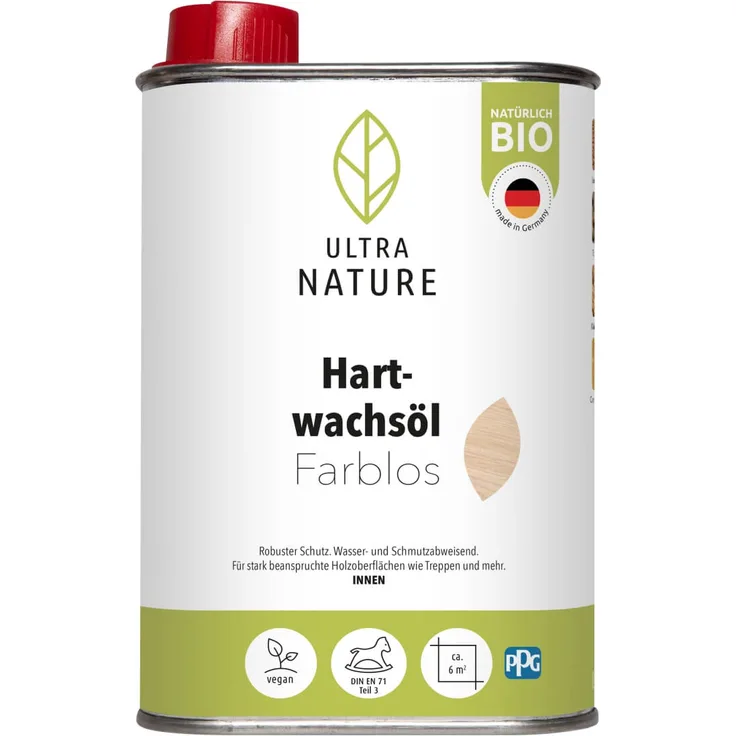 ULTRA NATURE Hartwachsöl, Natürlich Bio, Lösemittelfrei Farblos 0,5 L
