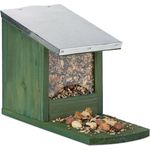 Relaxdays - Eichhörnchen Futterhaus, Holz Futterstation, wetterfest, Metalldach, Eichhörnchenhaus zum Stellen, dunkelgrün