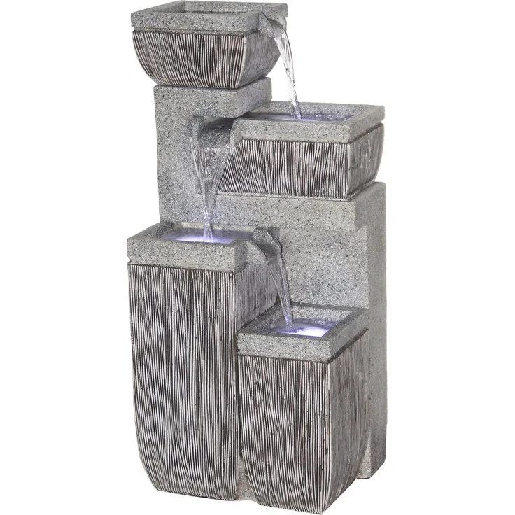 dobar Großer Design Garten-Brunnen mit Pumpe und LED´s, Polyresin, grau (steingrau), 38.7 x 32.3 x 80.3 cm, 96130e – Bild 1