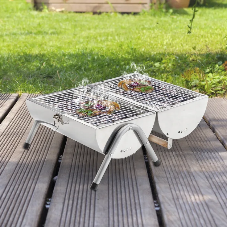 Picknick Holzkohlegrill - Edelstahl - Grillhöhe ca. 17cm - inkl. zwei Kohleroste