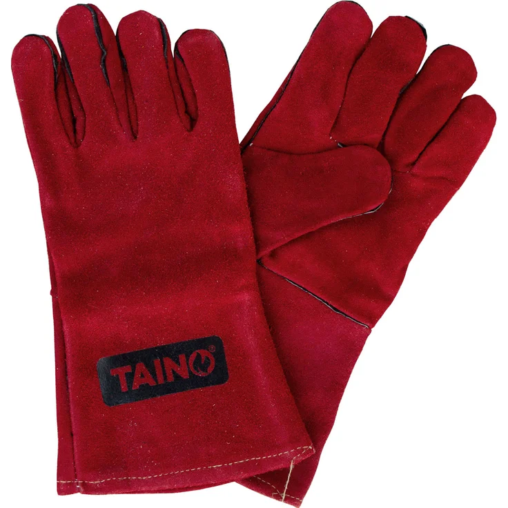 TAINO Grillhandschuhe Leder Hitzebeständig mit Fingern Universalgröße Rot – Bild 1