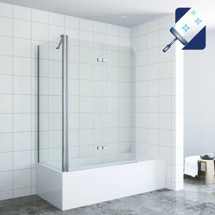 AQUABATOS Badewannenaufsatz mit Seitenwand Duschabtrennung Duschtrennwand für Badewanne Badewannenfaltwand Duschwand Glas aus 5 mm Sicherheitsglas