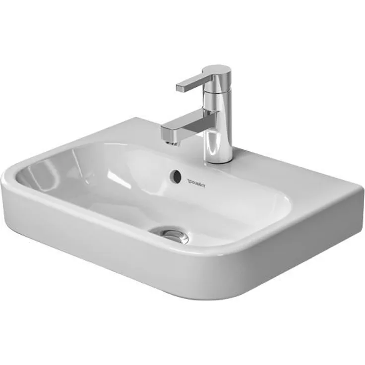 Duravit Möbel-Handwaschbecken HAPPY D.2 mit Überlauf, Hahnlochbank, 500 x 360 mm, 1 Hahnloch weiß