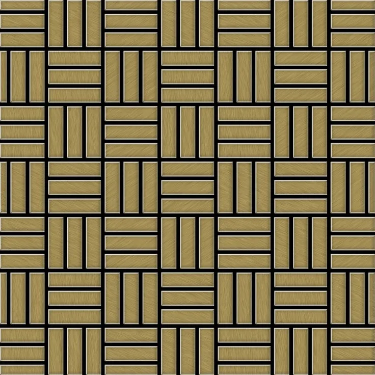 Mosaik Fliese massiv Metall Titan gebürstet in gold 1,6mm stark ALLOY Basketweave-Ti-GB 0,82 m2