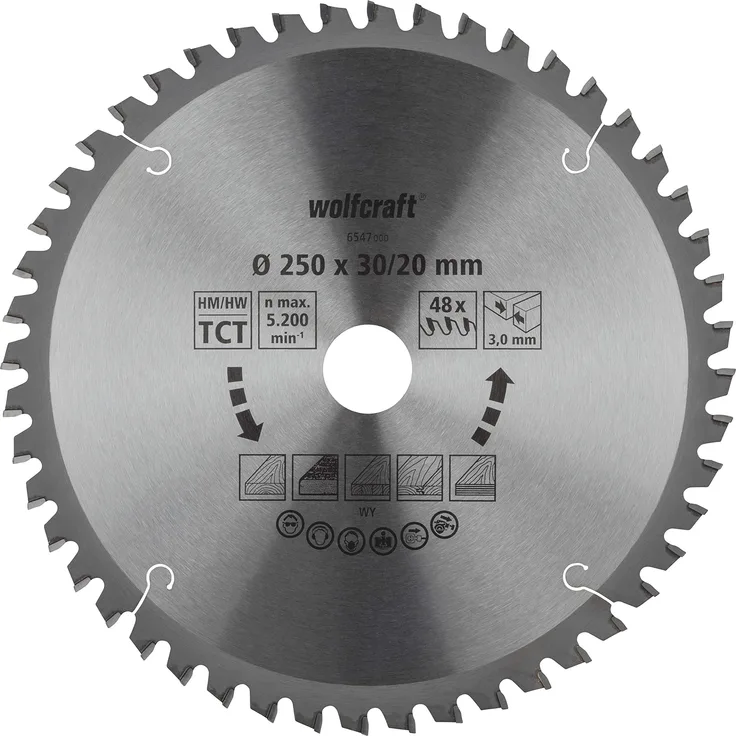 wolfcraft 6547000 Kapp- und Gehrungssägeblatt ø 250 mm - feine, saubere Schnitte