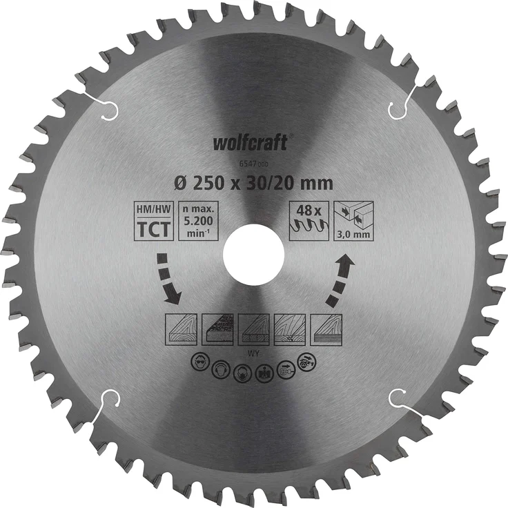 wolfcraft 6547000 Kapp- und Gehrungssägeblatt ø 250 mm - feine, saubere Schnitte – Bild 1