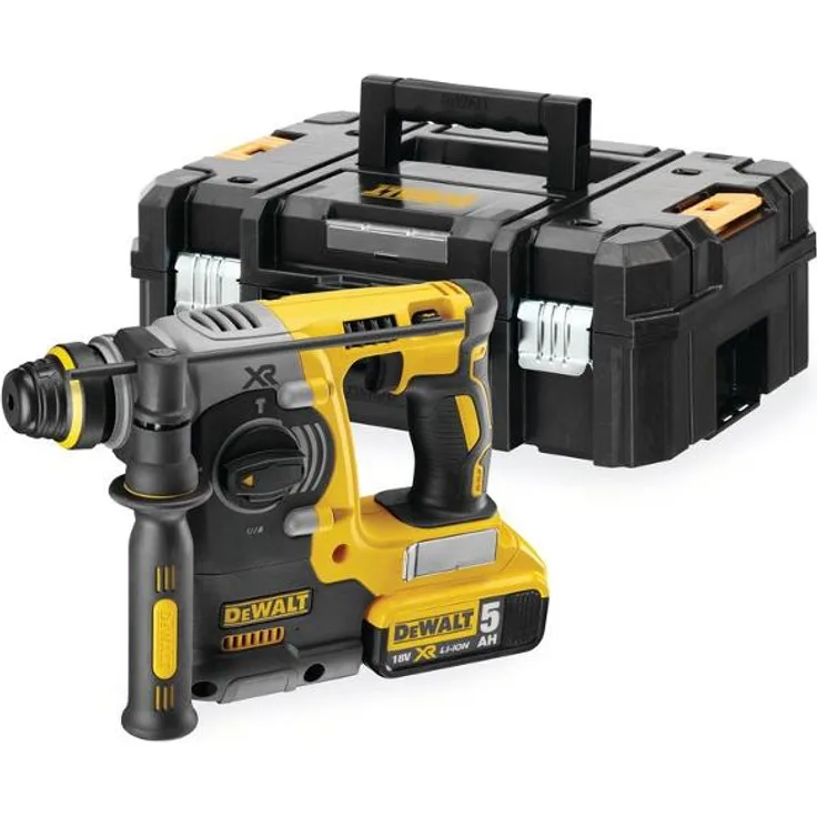 DeWalt SDS-Plus XR Akku-Kombi-Hammer - Schlagbohrmaschine (18V, 5h bürstenlos, 24mm, ideal für Bohranker-Befestigungslöcher, Vibrationsreduzierung, inkl. 2x Akkus, System-Schnellladegerät), DCH273P2T