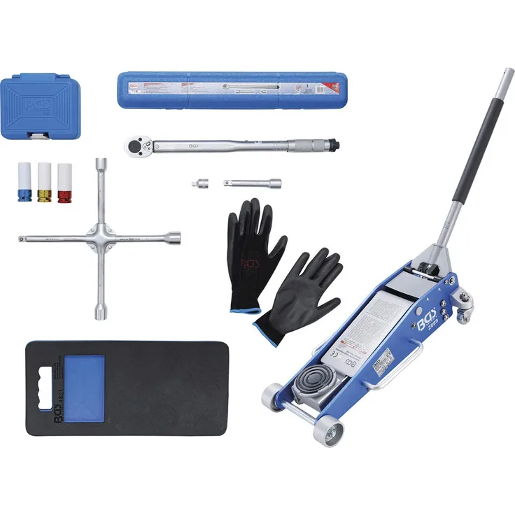 BGS Radwechsel Spar-Set Wagenheber 2,5t Drehmomentschlüssel Kreuzschlüssel 5-tlg