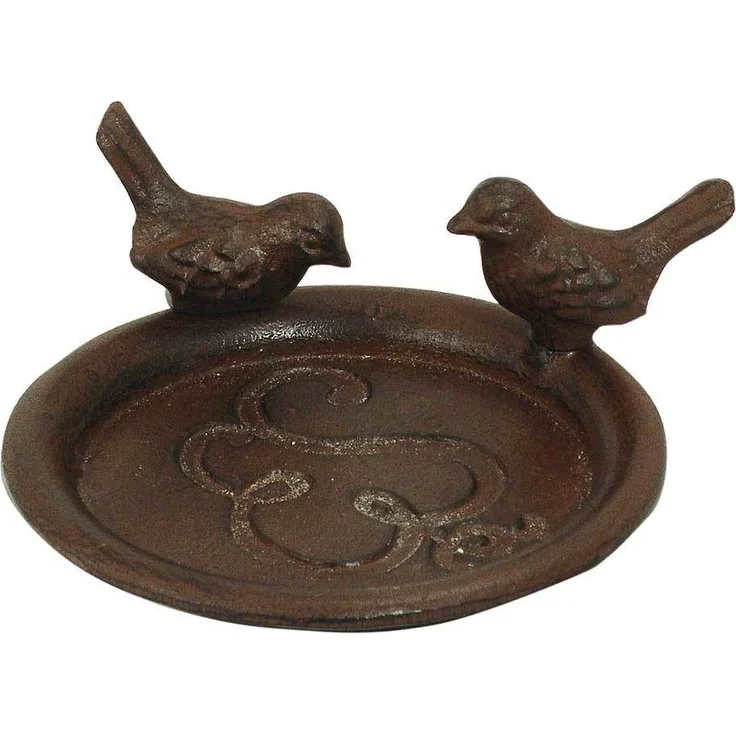 Vogeltränke Gusseisen Antik-Braun 2 Vögelchen Futterschale Rustikal 12cm