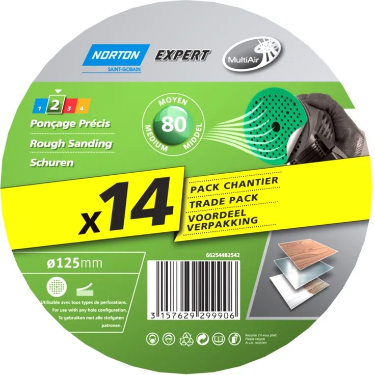 Norton Expert Schleifscheiben, perforiert 125 x 18 mm Stärke Grad 80 14 Stück