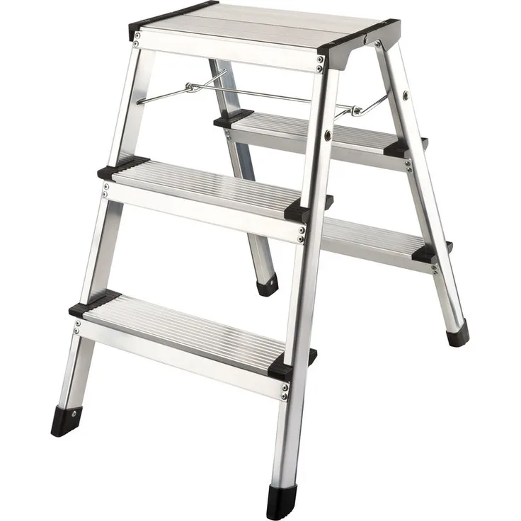 Aluminium Tritt - Leiter Trittleiter Klapptritt 2 x 3 Stufen bis 150 kg belastbar, Höhe: ca. 60 cm - Flexilife