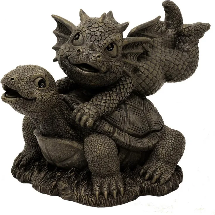 MFF Gartenfigur Gartendrache - Modell Schildkröten-Surfer - Fantasy Figur Deko Drach