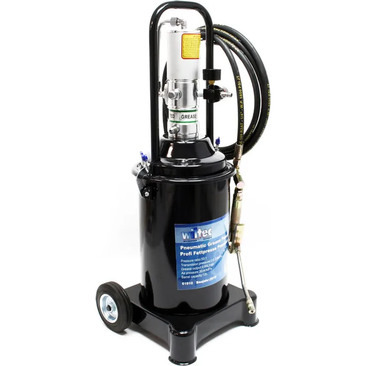 Wiltec - Profi Fettpresse fahrbar mit Druckluft betrieben und 12 Liter Tank pneumatische Abschmierpresse