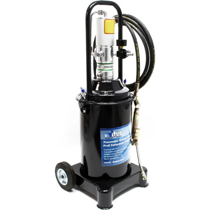 Wiltec - Profi Fettpresse fahrbar mit Druckluft betrieben und 12 Liter Tank pneumatische Abschmierpresse