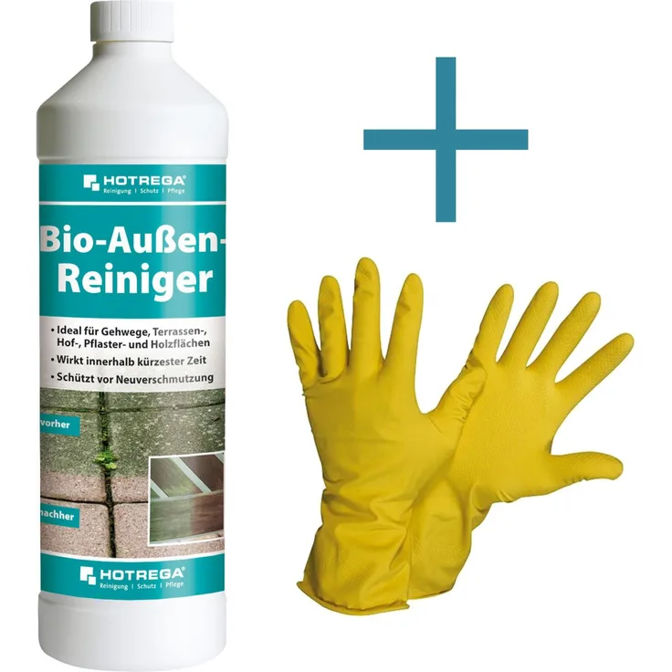 HOTREGA Bio Außen Reiniger 1L SET  NITRAS Handschuhe Gr. 10