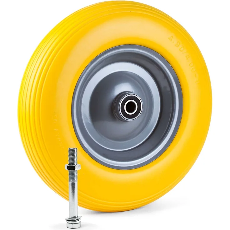 Grafner Schubkarrenrad pannensicher Vollgummi, 4.80/4.00-8 Ø 390mm, Stahlfelge, 180 kg Traglast, inkl. Achse, Schubkarren Ersatzrad PU Reifen