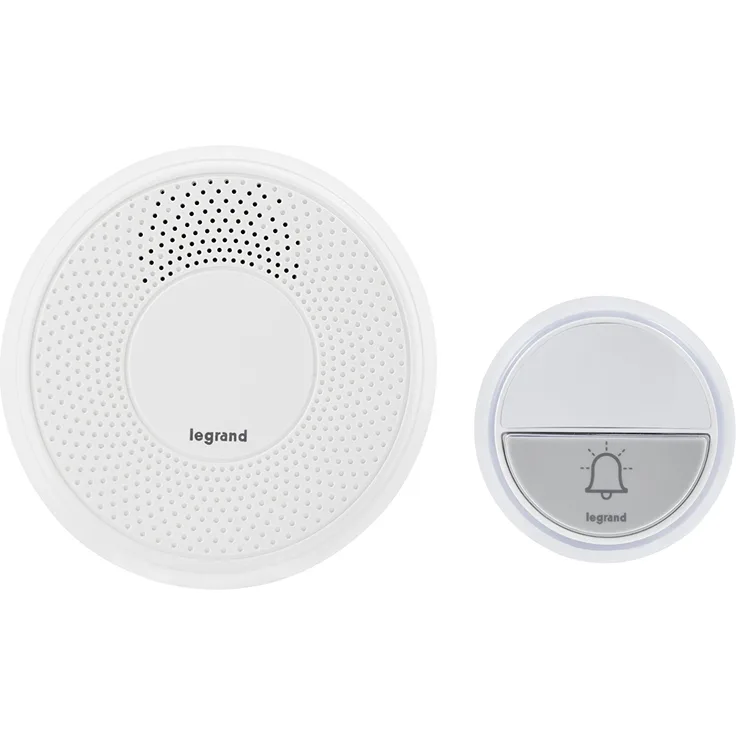 Legrand, Funkklingel-Set Komfort mit wasserdichtem Klingeltaster (IP44) batteriebetrieben, 1x Gong mit 15 Melodien, 1x Klingeltaster 100m Reichweite, 094252