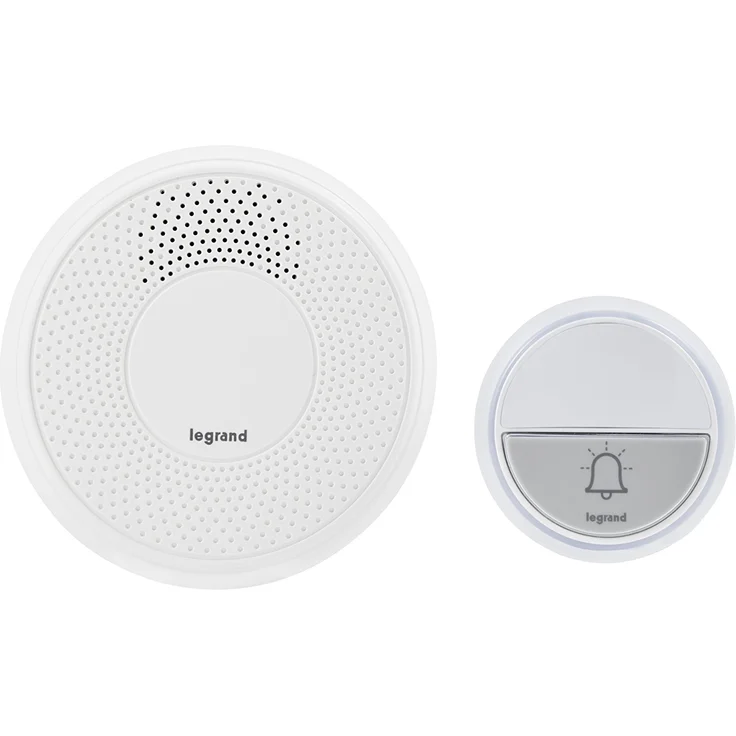 Legrand, Funkklingel-Set Komfort mit wasserdichtem Klingeltaster (IP44) batteriebetrieben, 1x Gong mit 15 Melodien, 1x Klingeltaster 100m Reichweite, 094252