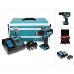 Makita DHP485SG1TX Akku Schlagbohrschrauber 18 V 50 Nm Brushless + 1x Akku 6,0 Ah + Ladegerät + 70 tlg. Bit Bohrer Set + TX Alu Koffer