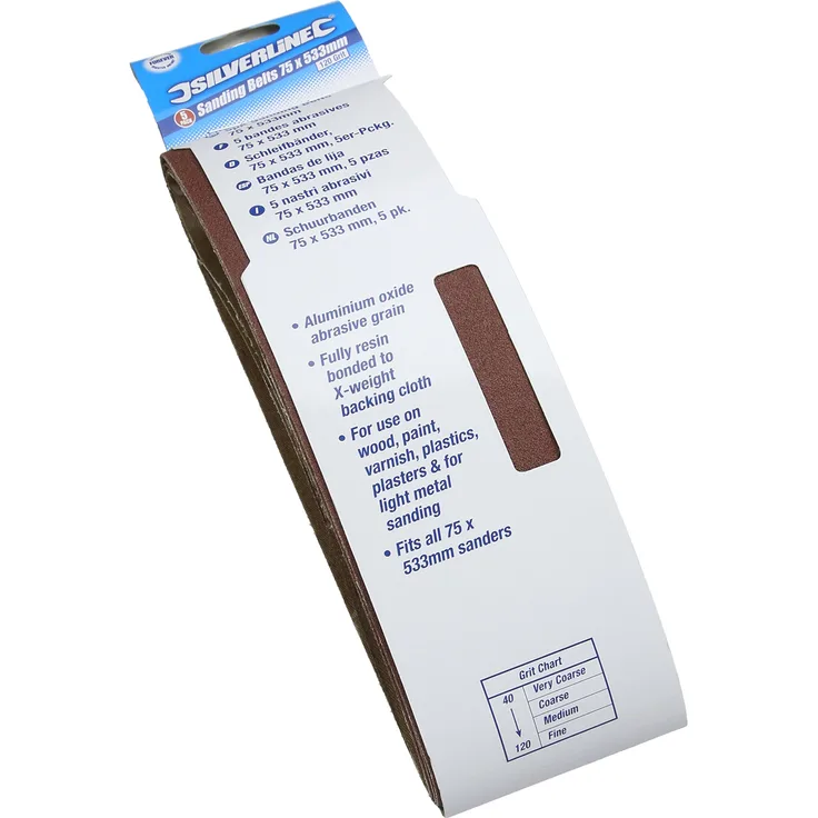 Silverline 625574 Schleifbänder, 75 x 533 mm, 5er-Pckg. 120er-Körnung