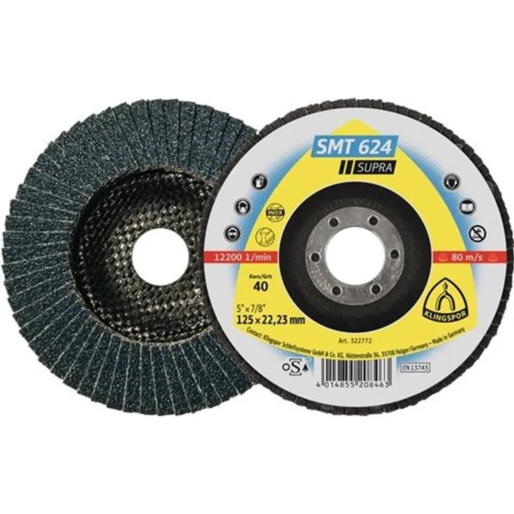 KLINGSPOR KLI-322774-1 322774 SMT 624 Schleifmopteller 125 x 22,23 mm Korn 60 gewölbt Inhalt: 1 Stück, blau-schwarz, 125 mm