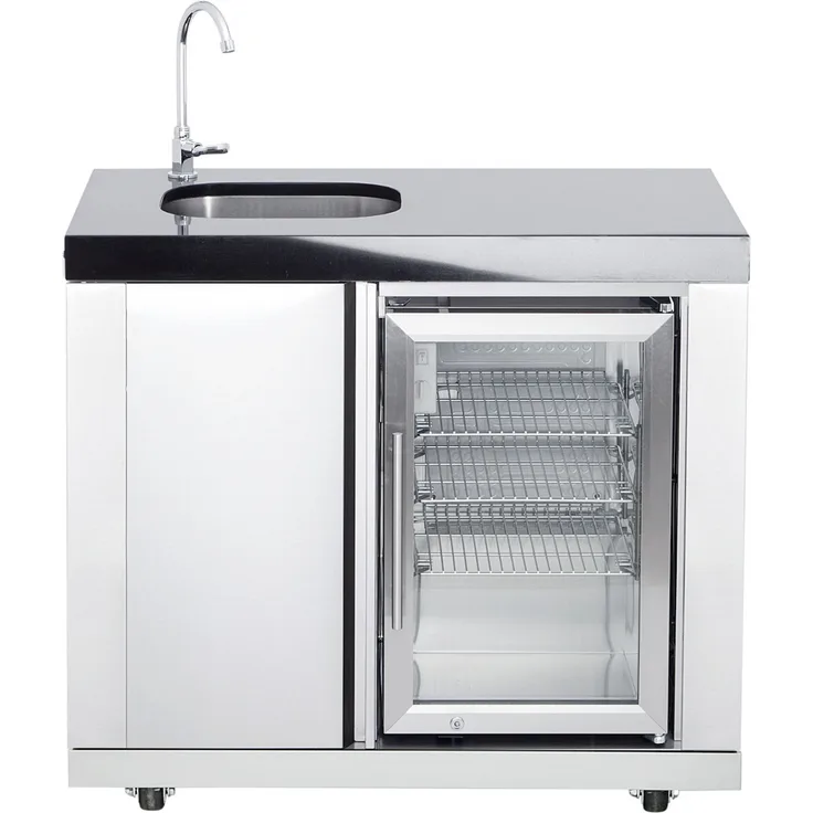 Allgrill Top-Line modulare Outdoorküche Edelstahl Modul 1 Waschbecken links-Kühlschrank 63 Liter