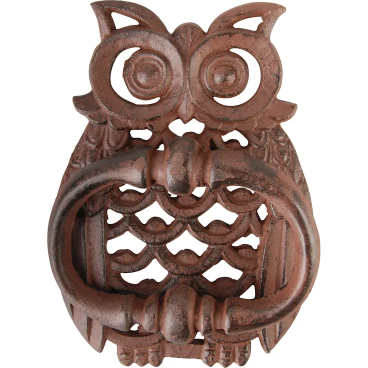 Esschert Design Türklopfer mit Motiv Eule aus Gusseisen in braun, ca. 13 cm x 3,9 cm x 18 cm