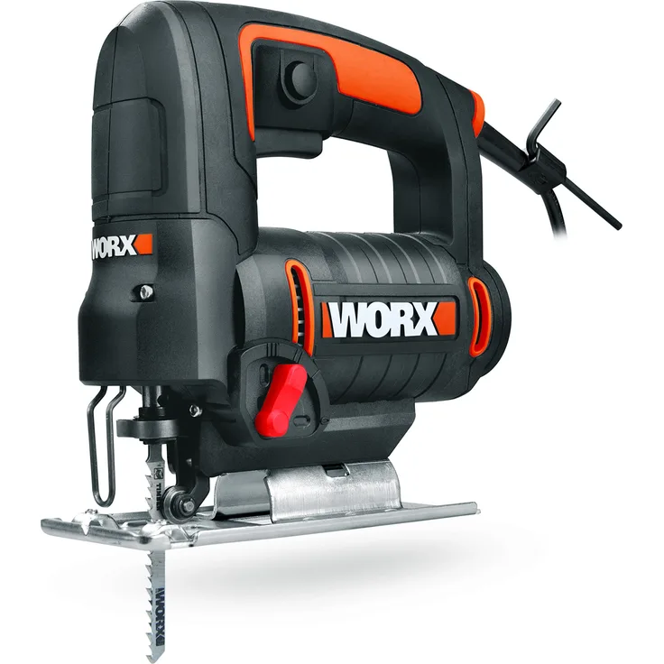 WORX WX477.1 Stichsäge 550W zum Schneiden von Holz, Stahl & Aluminium - ideal für Gehrungsschnitte ? mit integrierter Staubabsaugung, werkzeuglosem Sägeblattwechsel & Koffer