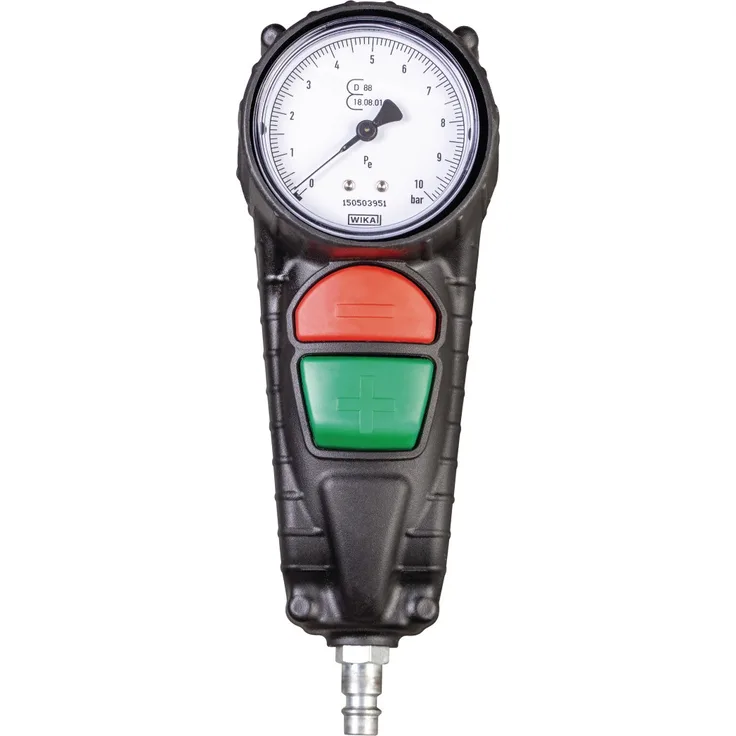 Aircraft Reifenfüllmessgerät RMG PRO-G 63 (Messbereich 0-10 bar, WIKA-Manometer ø 63 mm, 2 Knöpfe, 750 mm Gummischlauch + Autoadapter) 2102870