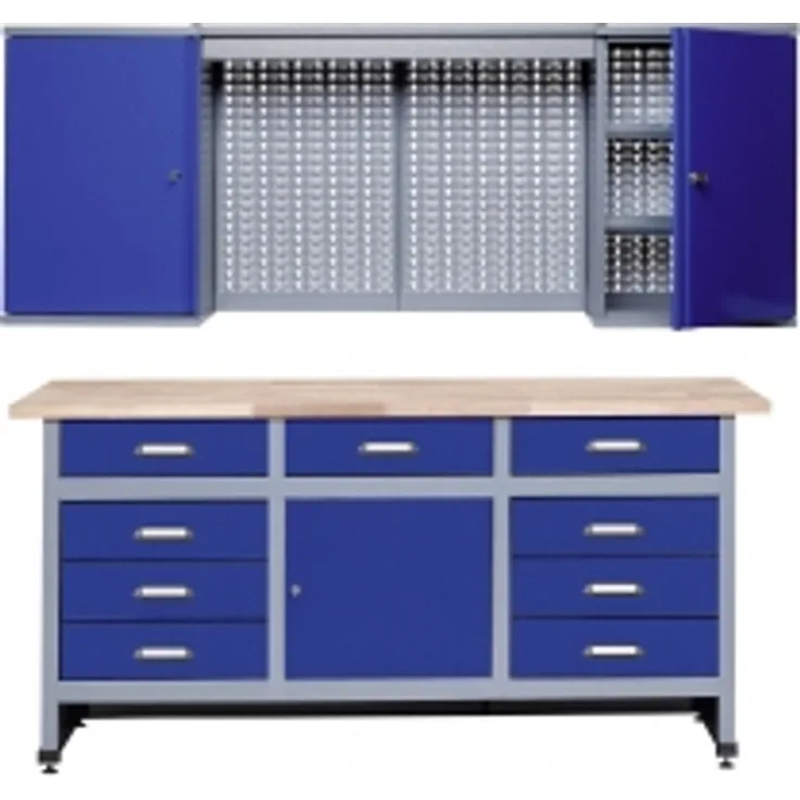 Küpper 70428-7 Sparset Werkbank und Hängeschrank Ultramarin-Blau, Silber-Grau 1700 mm x 840 mm x 6