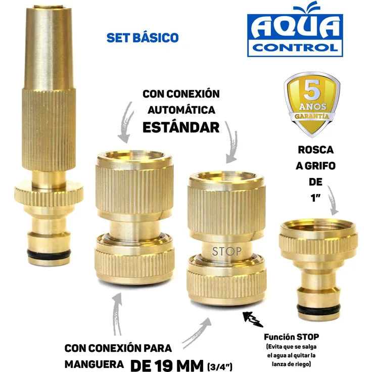 Aqua Control MSET04 Bewässerungs-Set Messing Metall und langlebig Komplettset für 19 mm Schlauch mit Hahnanschluß 1-2, vergoldet