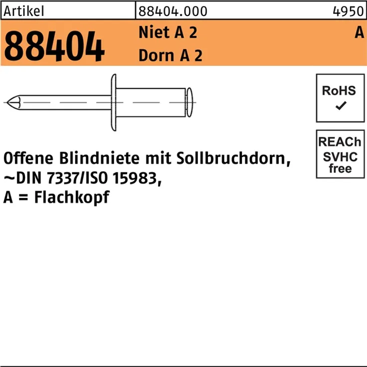 DIVERSE Blindniete R 88404 Flachkopf 3 x 14 Niet A 2-Dorn A 2