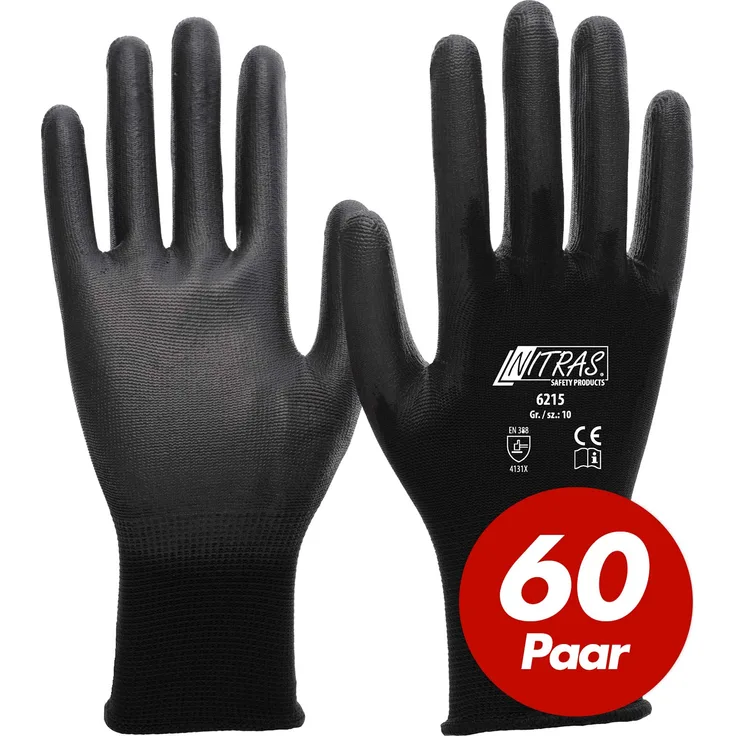 NITRAS 6215 Nylon Strickhandschuh, Schutzhandschuhe, Gartenhandschuhe - 60 Paar