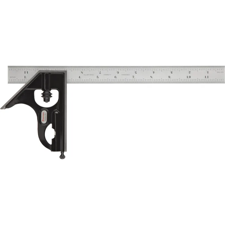 Starrett c33h-12 16R, quadratisch Kopf aus gehärtetem Stahl mit Satin Chrom Klinge geschmiedet Filzschuhe Kombinationswinkel, glatt schwarz le Finish, 16R Graduation Filzschuhe, 30,5 cm Größe