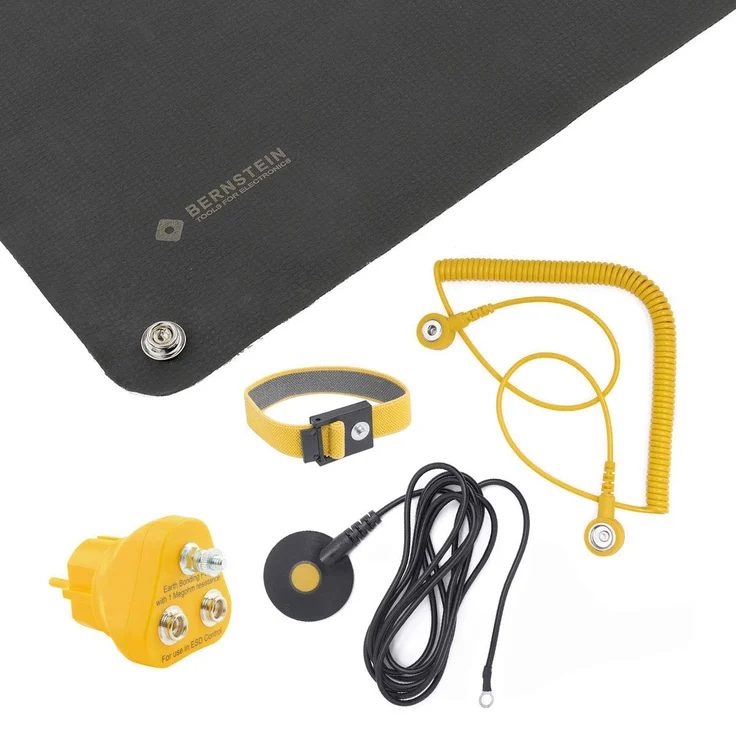 Bernstein 9-354-A ESD Personenerdung Set 5-tlg inkl. ESD-Matte 50 x 40 cm, ESD-Armband, Erdungsleitung und Erdungsblock