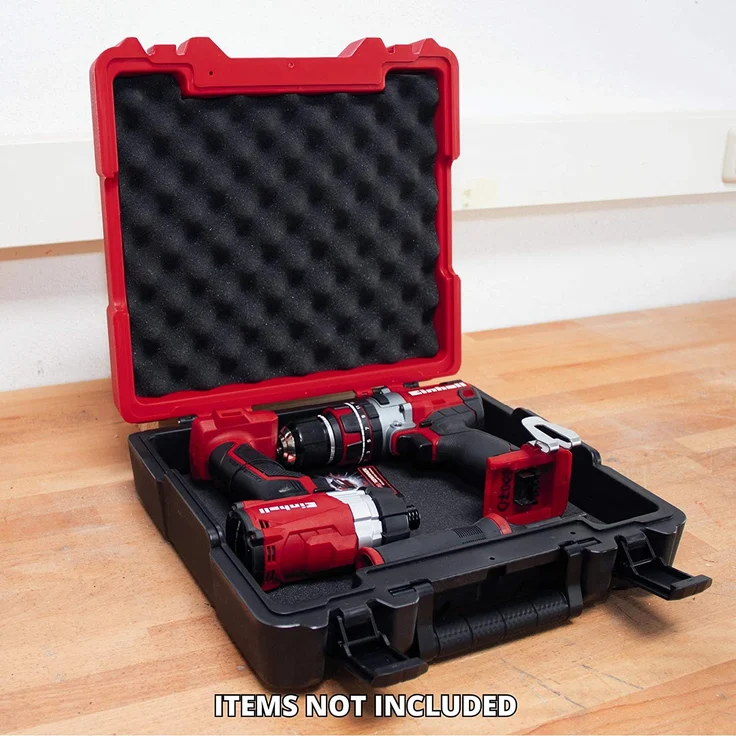 Einhell E-Box S35-33 Werkzeugkoffer Werkzeugkasten rot schwarz für universelle Aufbewahrung von Werkzeug und Zubehör, weiches Schaumstoff-Innenfutter für verkratzungsfreien Transport, spritzwassergeschütztes Design – Bild 2
