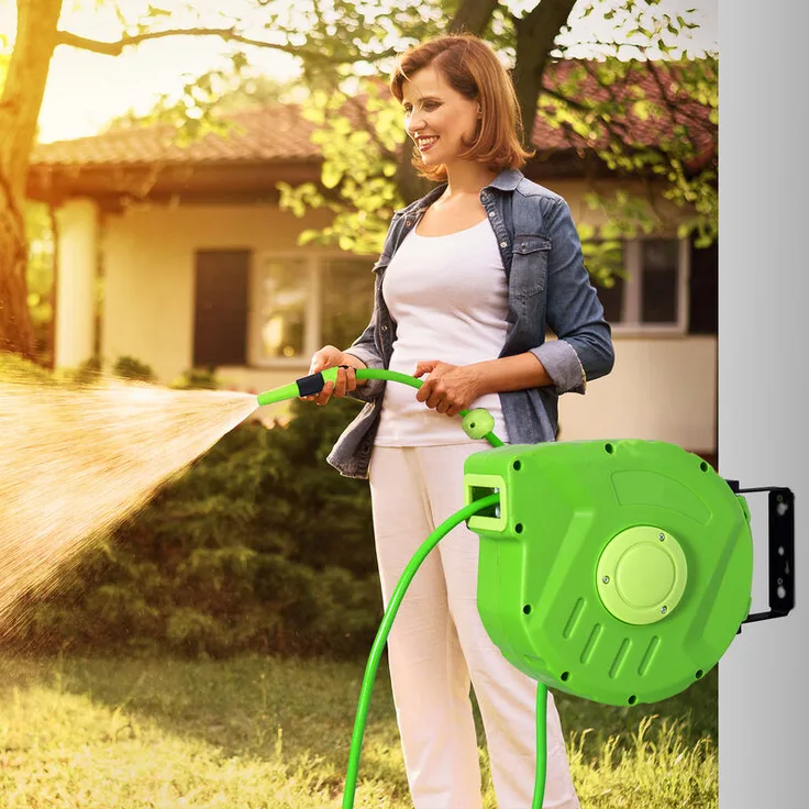 Durhand Outsunny Schlauchtrommel Automatik 10m Schlauchaufroller schwenkbar Garten Grün - grün