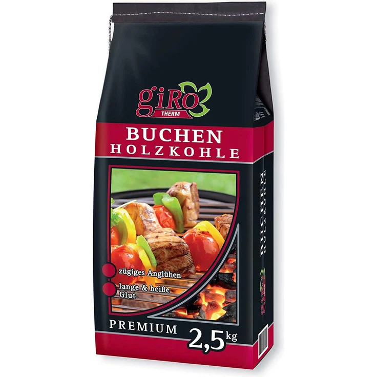 giRo Grillkohle Holzkohle Premium Qualität Buchen Holzkohle 2.5kg