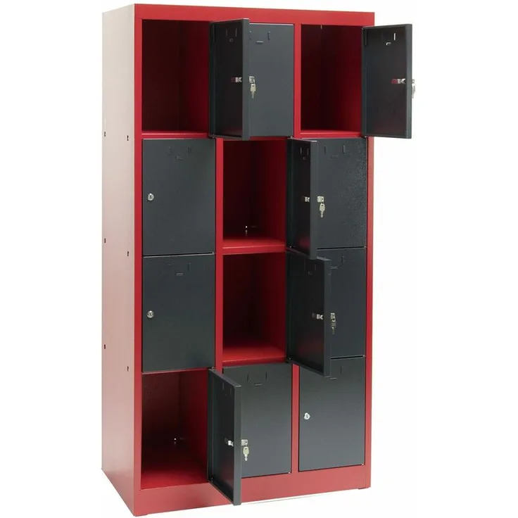 Schließfachschrank Fächerschrank Wertfachschrank 12 Fach rot-anthrazit 88x50x180