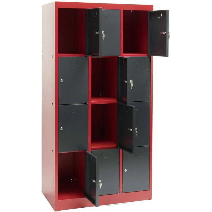 Schließfachschrank Fächerschrank Wertfachschrank 12 Fach rot-anthrazit 88x50x180