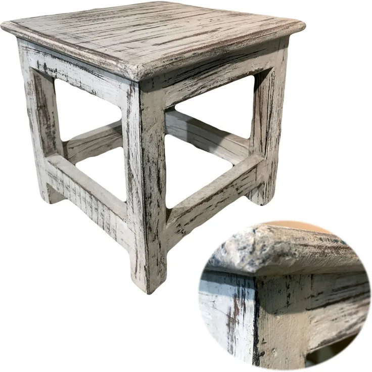 Vintage Holz Fuß-Hocker Tritthocker 26cm Schemel Fußbank Bänkchen