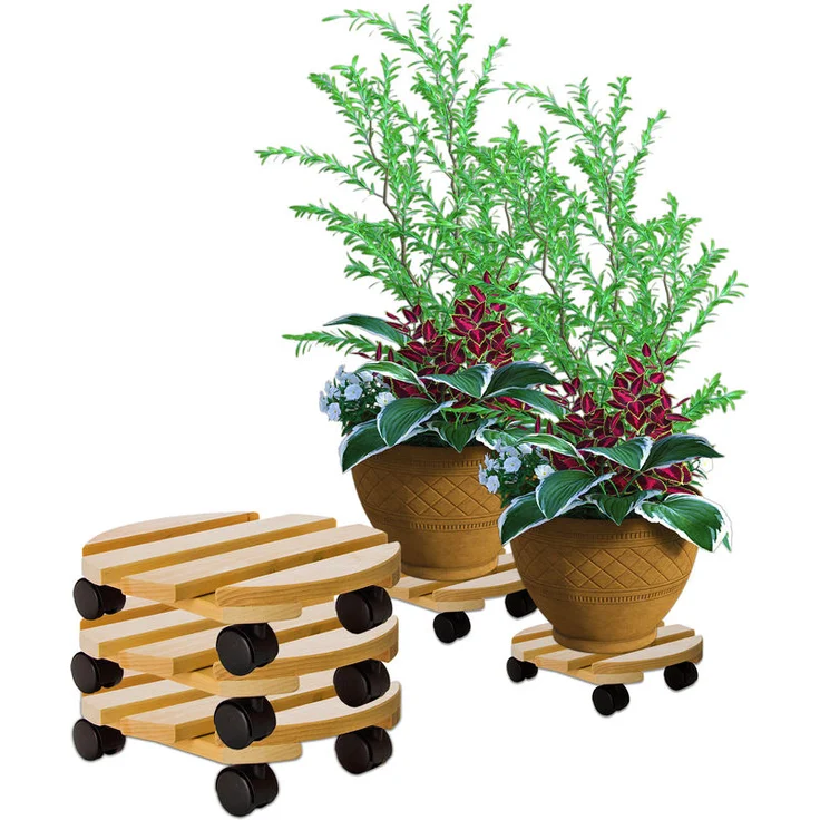 3x Pflanzenroller rund Buchenholz massives Holz 30 cm bis 120 Kg Rolluntersetzer