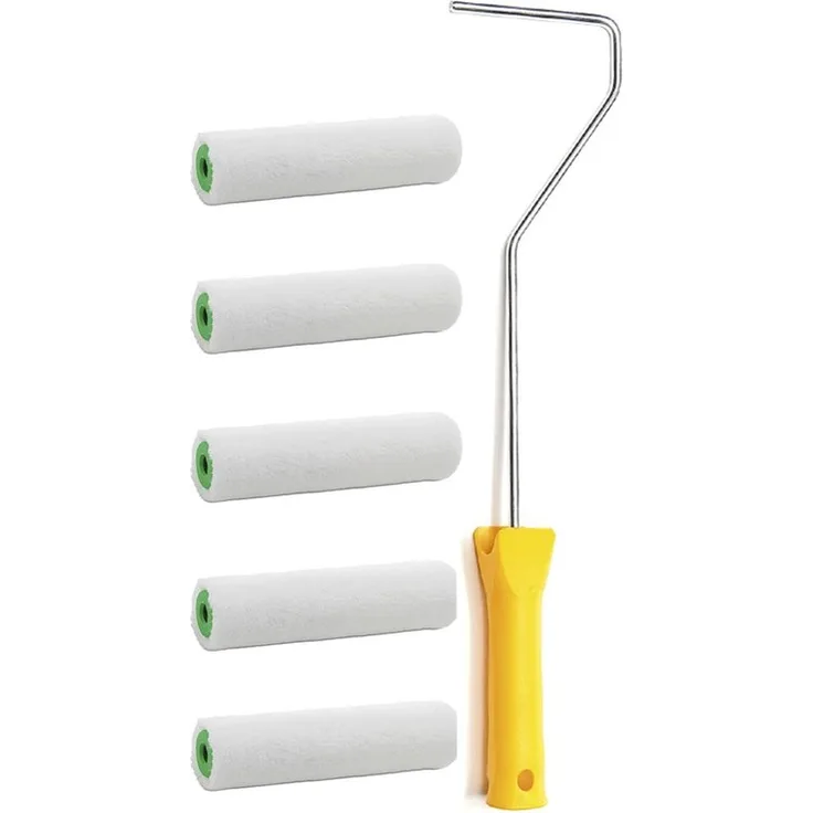5er Set Ersatzwalze Magic Samt 10 cm + Farbrollenbügel