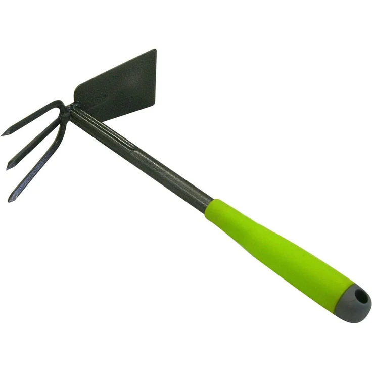 Xclou Doppelhacke in Schwarz, Hacke mit formgerechtem Handgriff, Gartenhacke 3 Zinken & Spaten, kleine Hacke pulverbeschichtet, Doppelhäckchen mit Silber-Hammerschlag