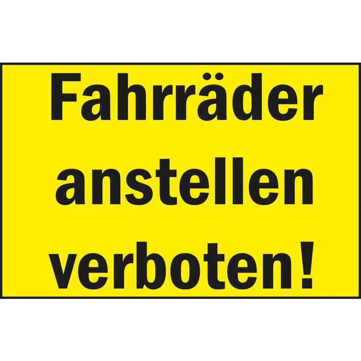 Verbotsschild ''Fahrräder anstellen verboten!'' , 250x150 mm , gelb-schwarz , 1 Stück