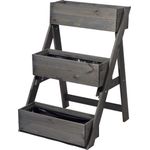 dobar 29421FSC Dreistufige Pflanztreppe für individuelle Gestaltung, Blumenkästen inkl. Pflanzfolie, 60 x 70 x 90 cm, Kiefer, Grau