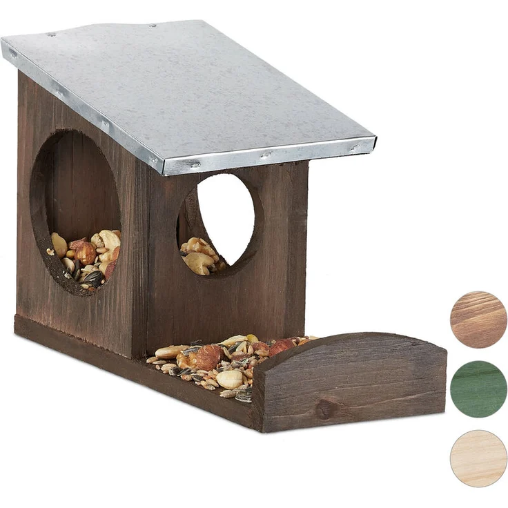 Relaxdays - Eichhörnchen Futterhaus, Kobel aus Holz, wetterfestes Metall Dach, zum Aufhängen, Garten Futterstation, braun - Preisvergleich – Bild 1
